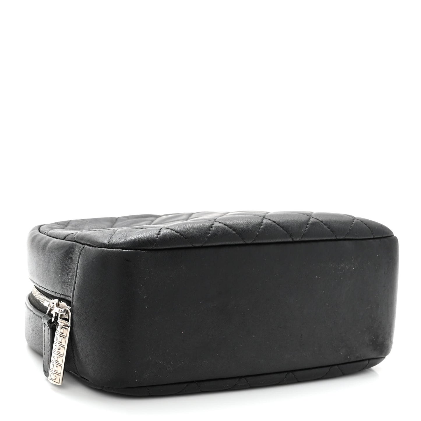 Lambskin Quilted Medium Curvy Pouch Cosmetic Case Black