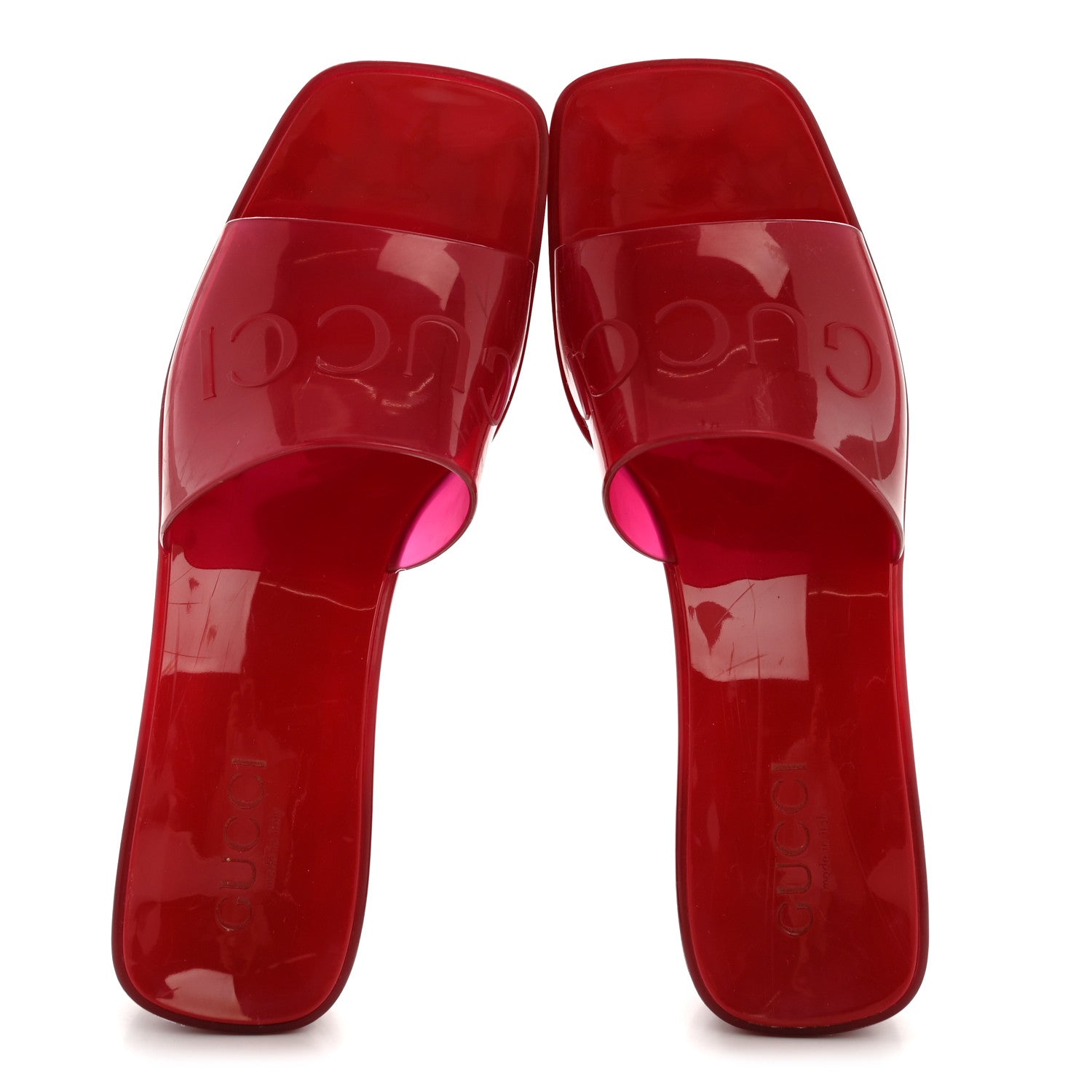 Gucci Rubber Gucci Logo Womens Platform 20/60mm Slide Sandals 38 Transparent Hibiscus Red 2 of 12