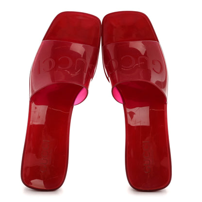 Gucci Rubber Gucci Logo Womens Platform 20/60mm Slide Sandals 38 Transparent Hibiscus Red 2 of 12
