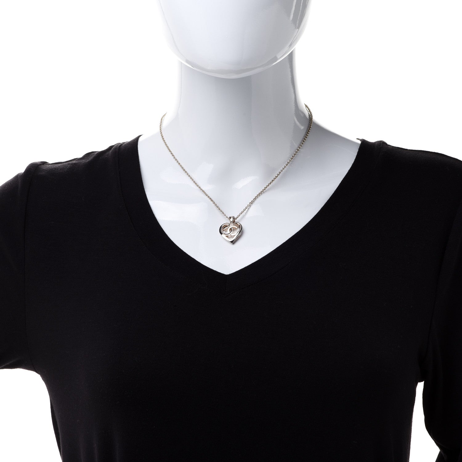 Chanel CC Heart Chain Pendant Necklace Gold 2 of 6
