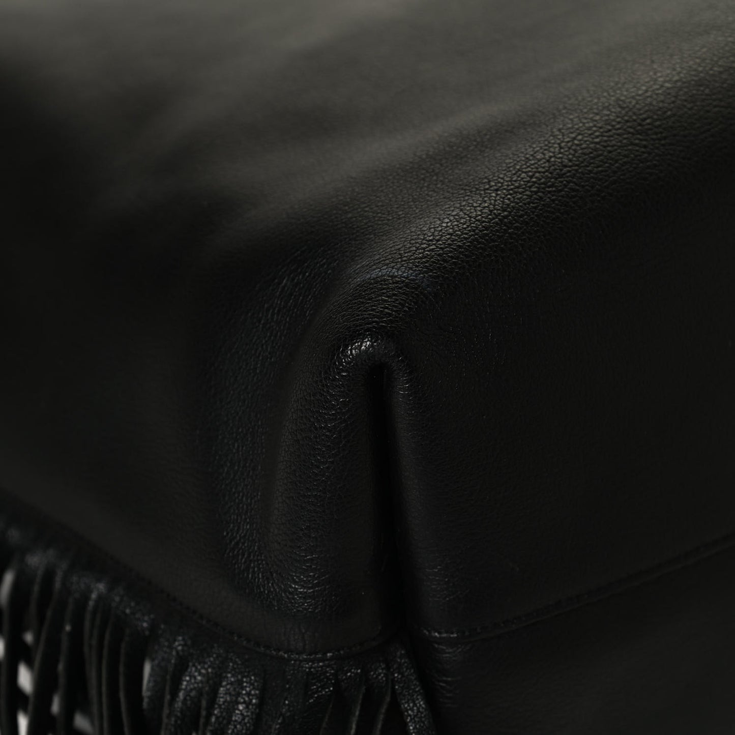 Calfskin Large Fringe Shopping Tote Black