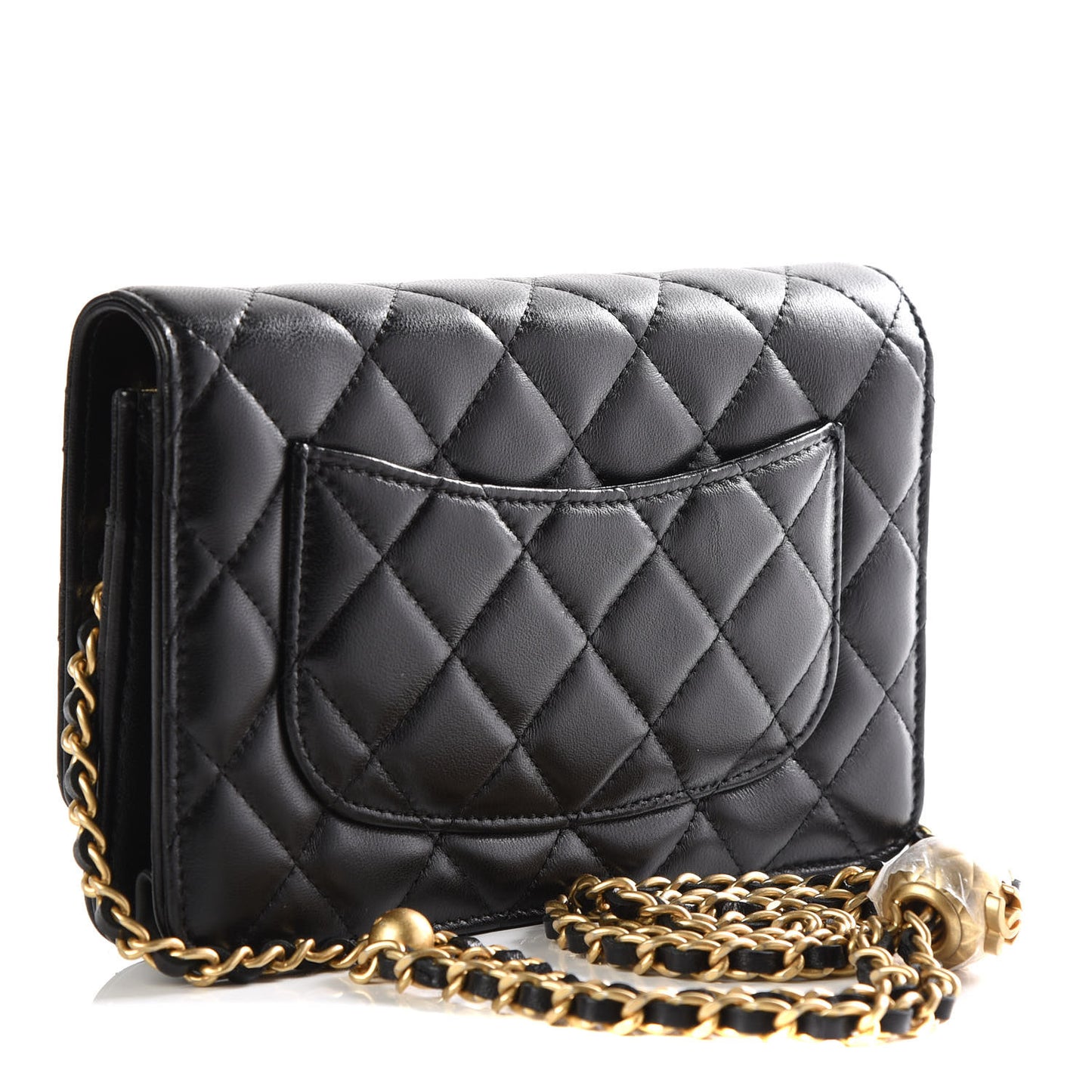 Lambskin Quilted CC Pearl Crush Wallet on Chain WOC Black
