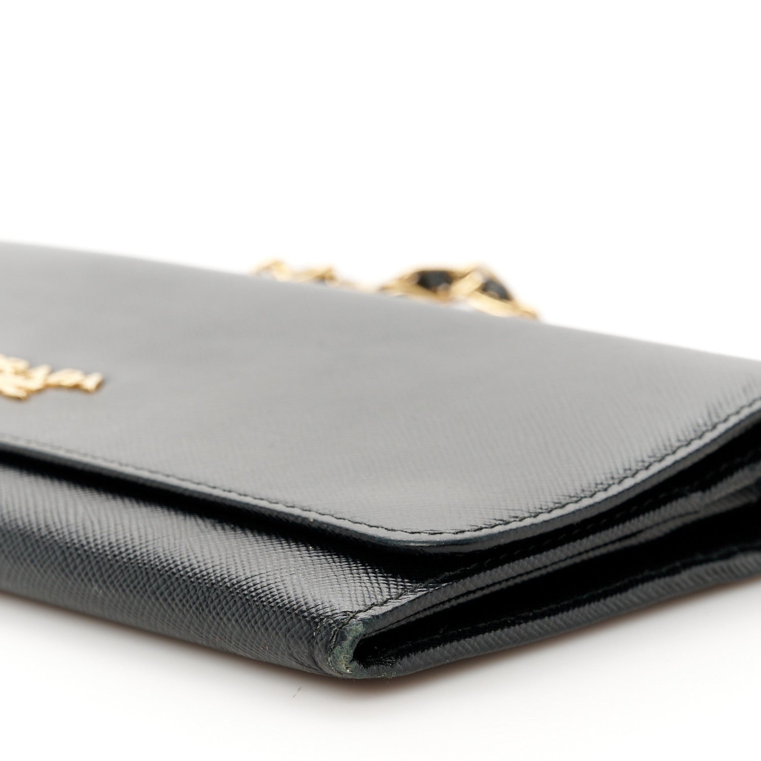 Prada Saffiano Metal Oro Chain Wallet Black 11 of 11