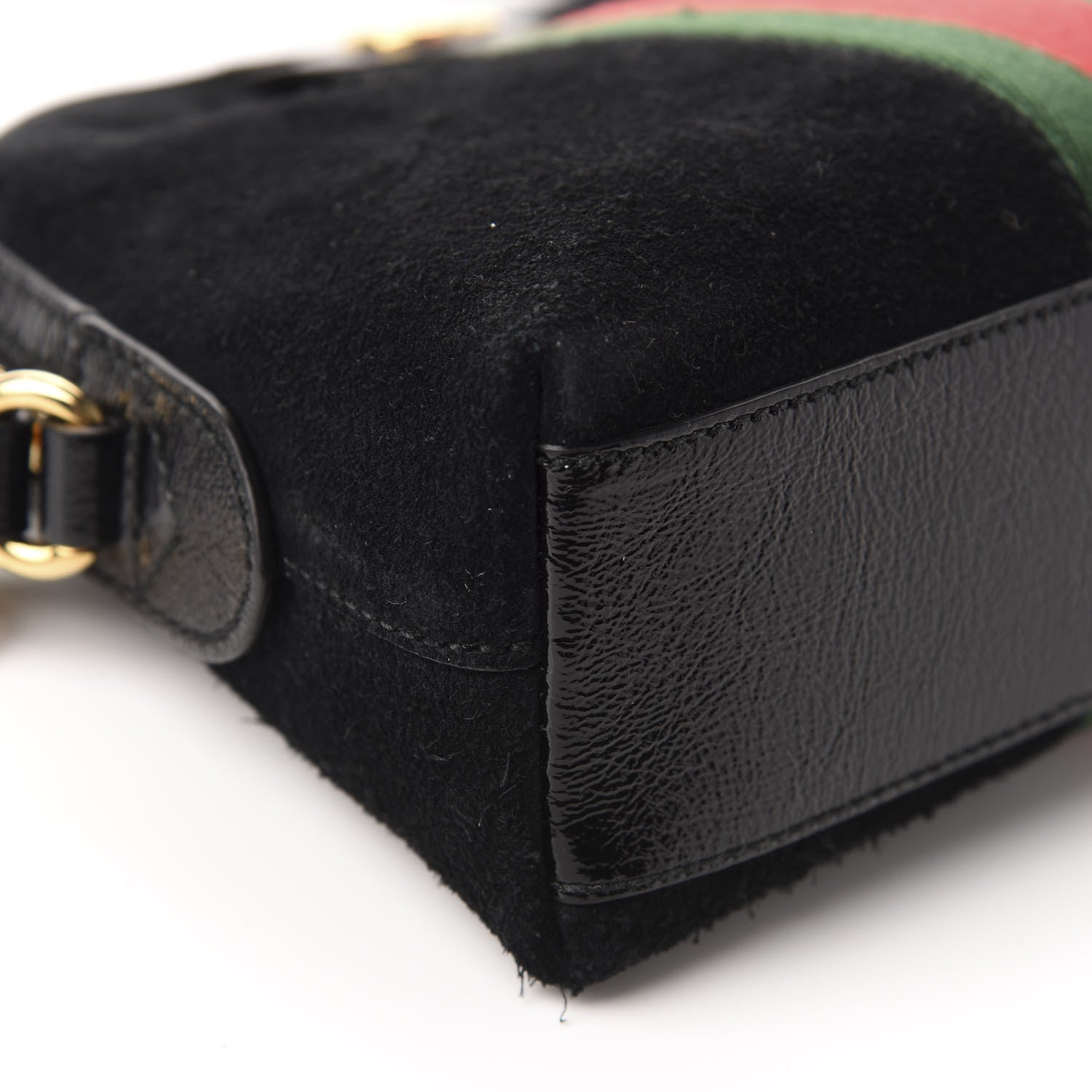 Gucci Suede Patent Web GG Small Ophidia Dome Shoulder Bag Black 6 of 10