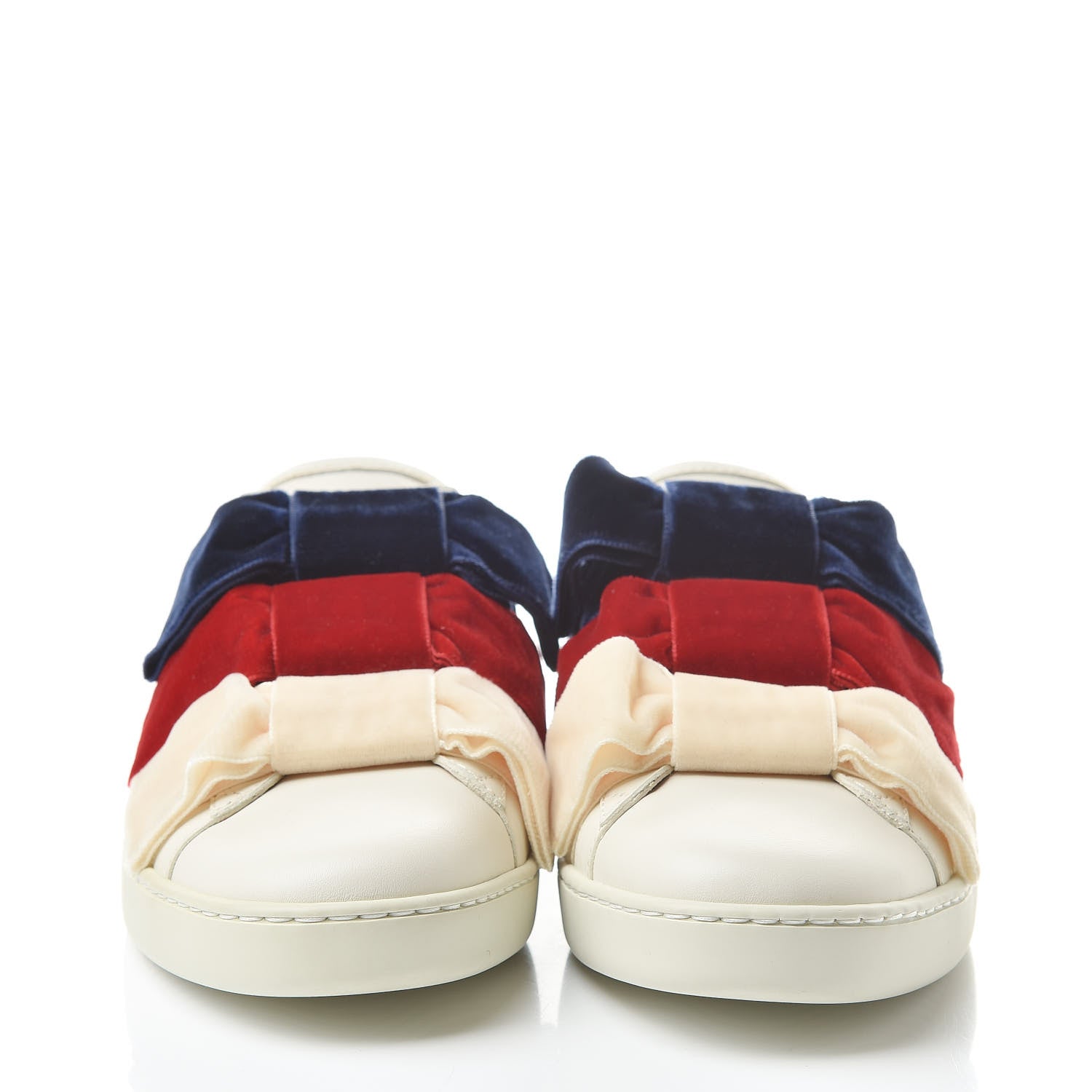 Gucci Calfskin Womens Velvet Bow Ace Sneakers 37.5 White 2 of 11