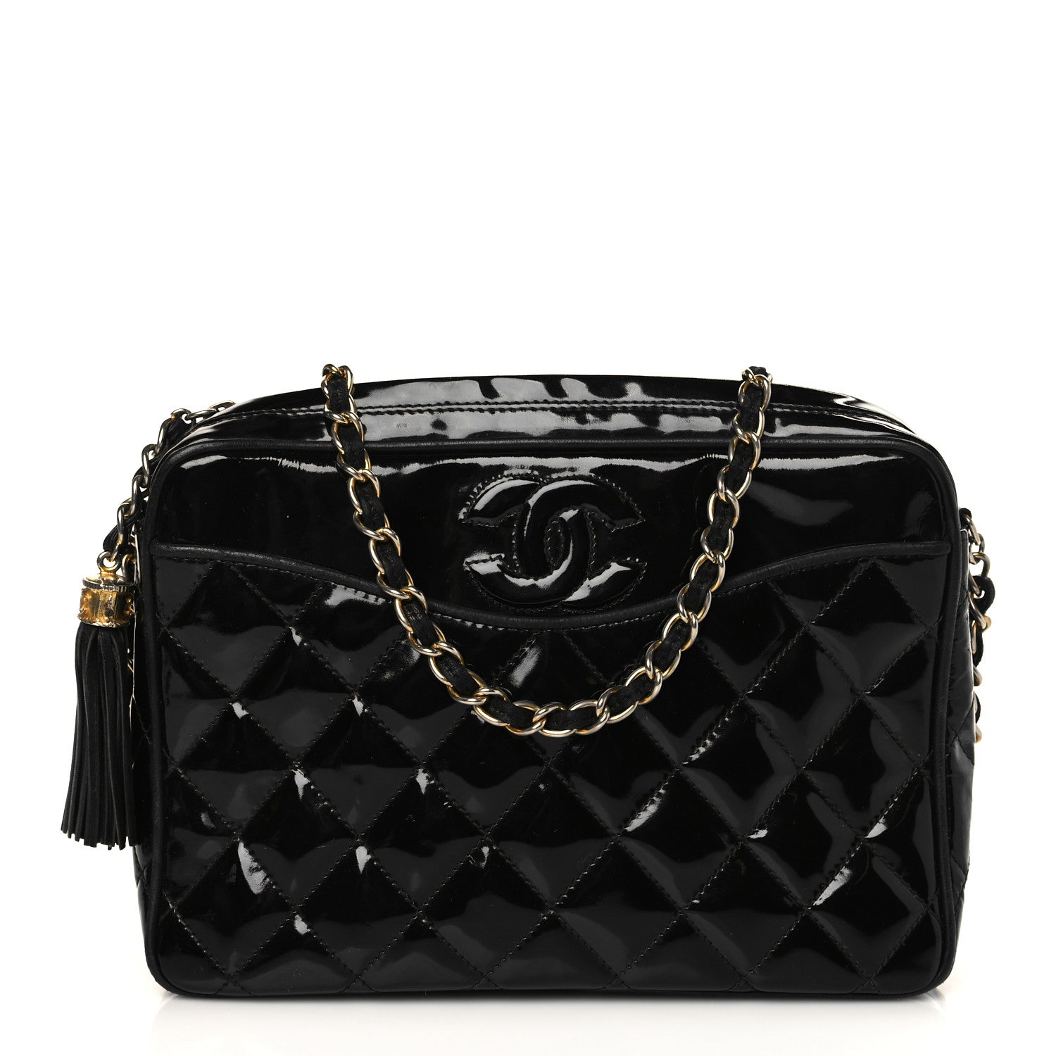 Chanel Patent Quilted Tassel Camera Case Black 1 of 8