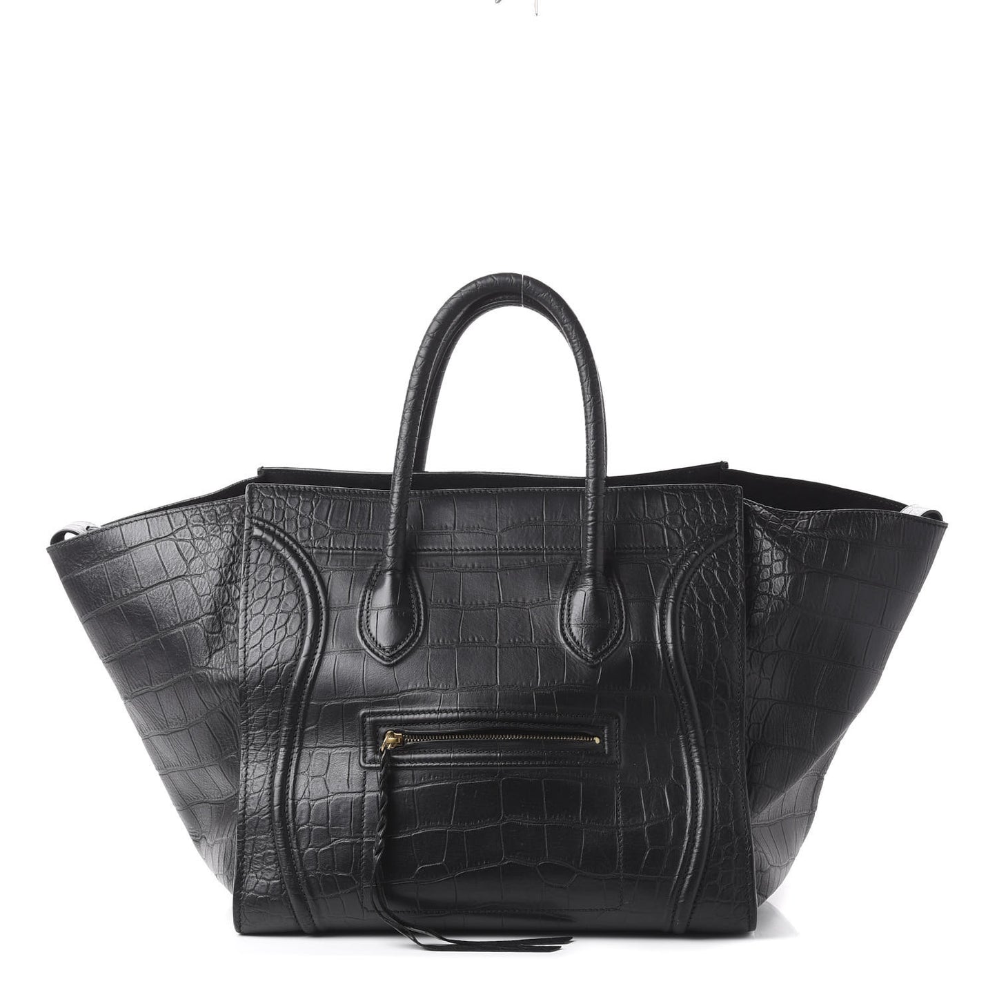 Crocodile Embossed Calfskin Large Phantom Luggage Black