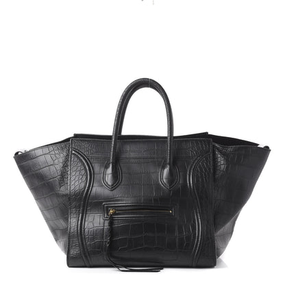 Celine Crocodile Embossed Calfskin Large Phantom Luggage Black 1 of 11