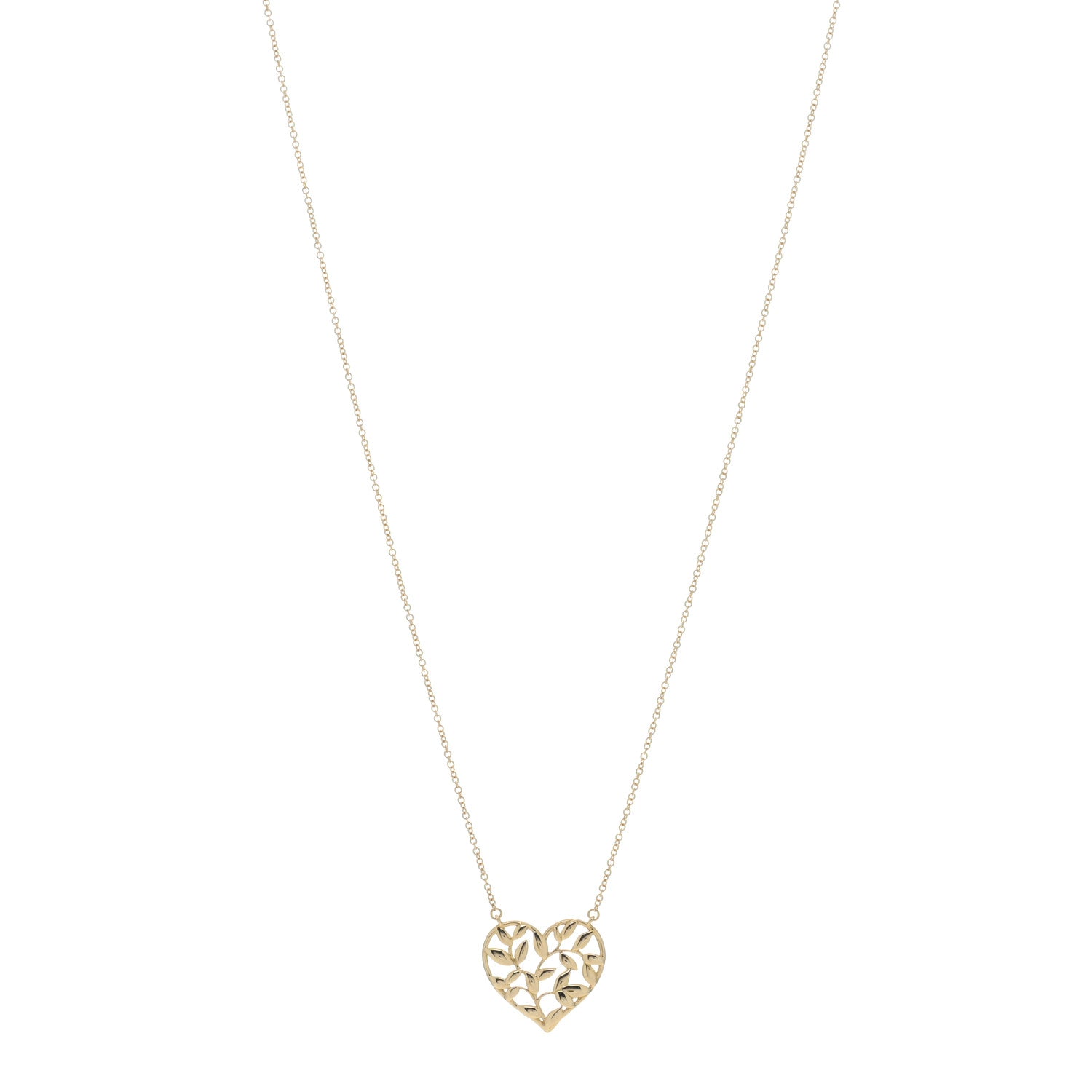 Tiffany 18K Yellow Gold Paloma Picasso Olive Leaf Heart Pendant Necklace 1 of 4
