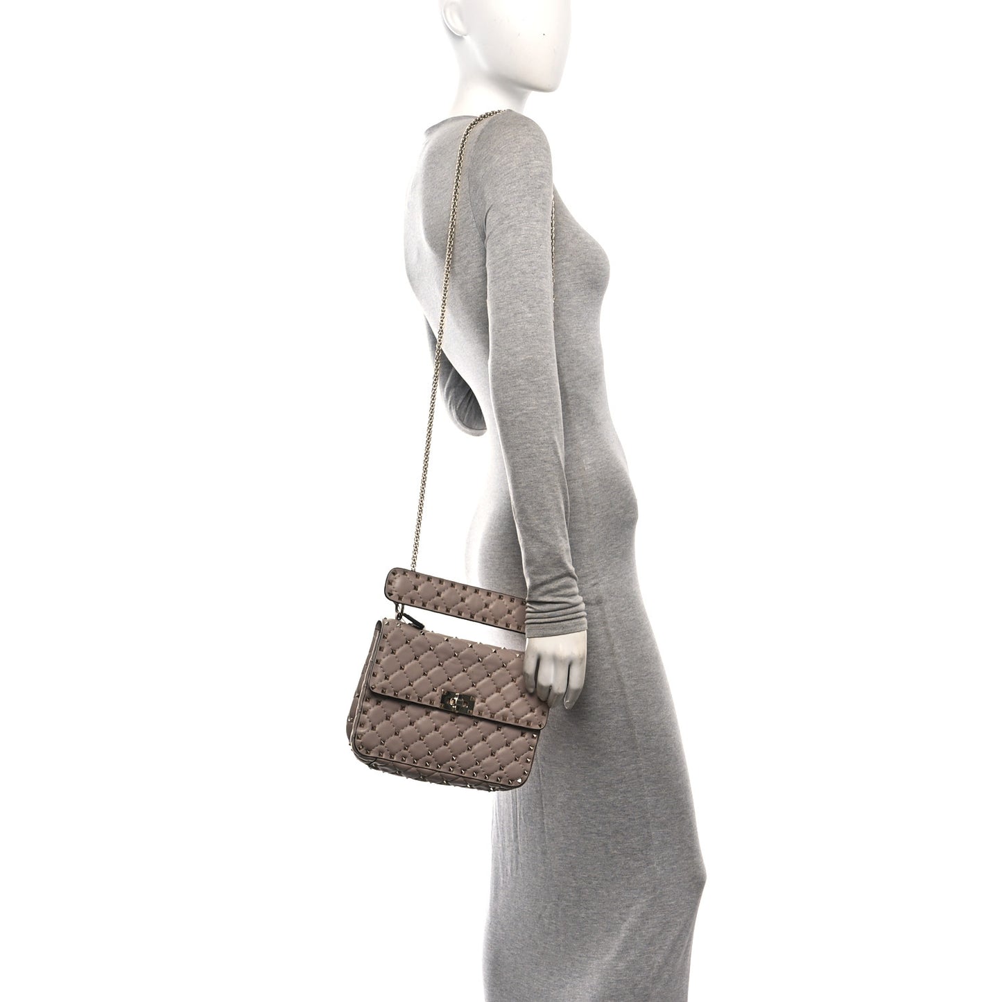 Lambskin Medium Rockstud Spike Shoulder Bag Poudre Poudre