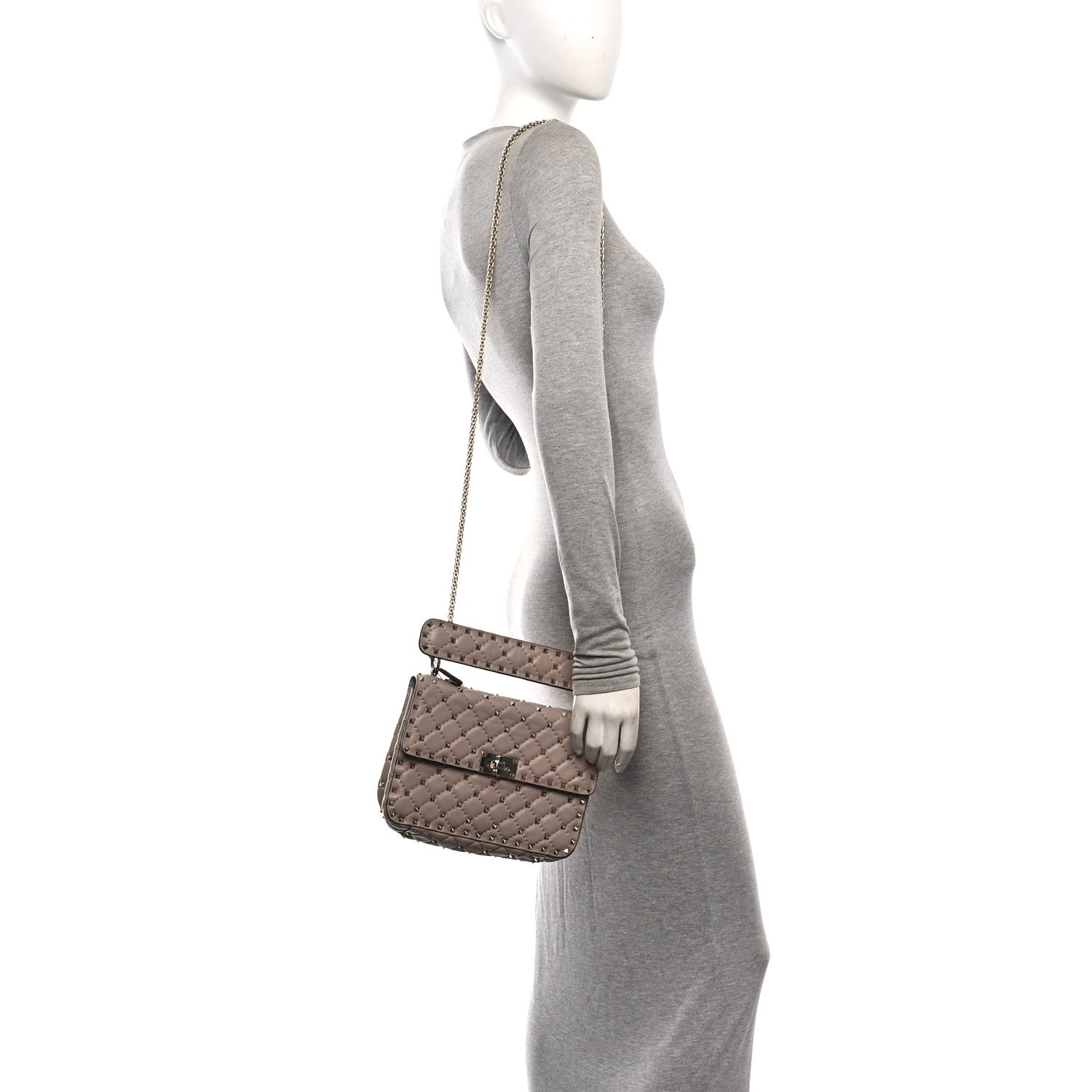 Valentino Garavani Lambskin Medium Rockstud Spike Shoulder Bag Poudre Poudre 2 of 10