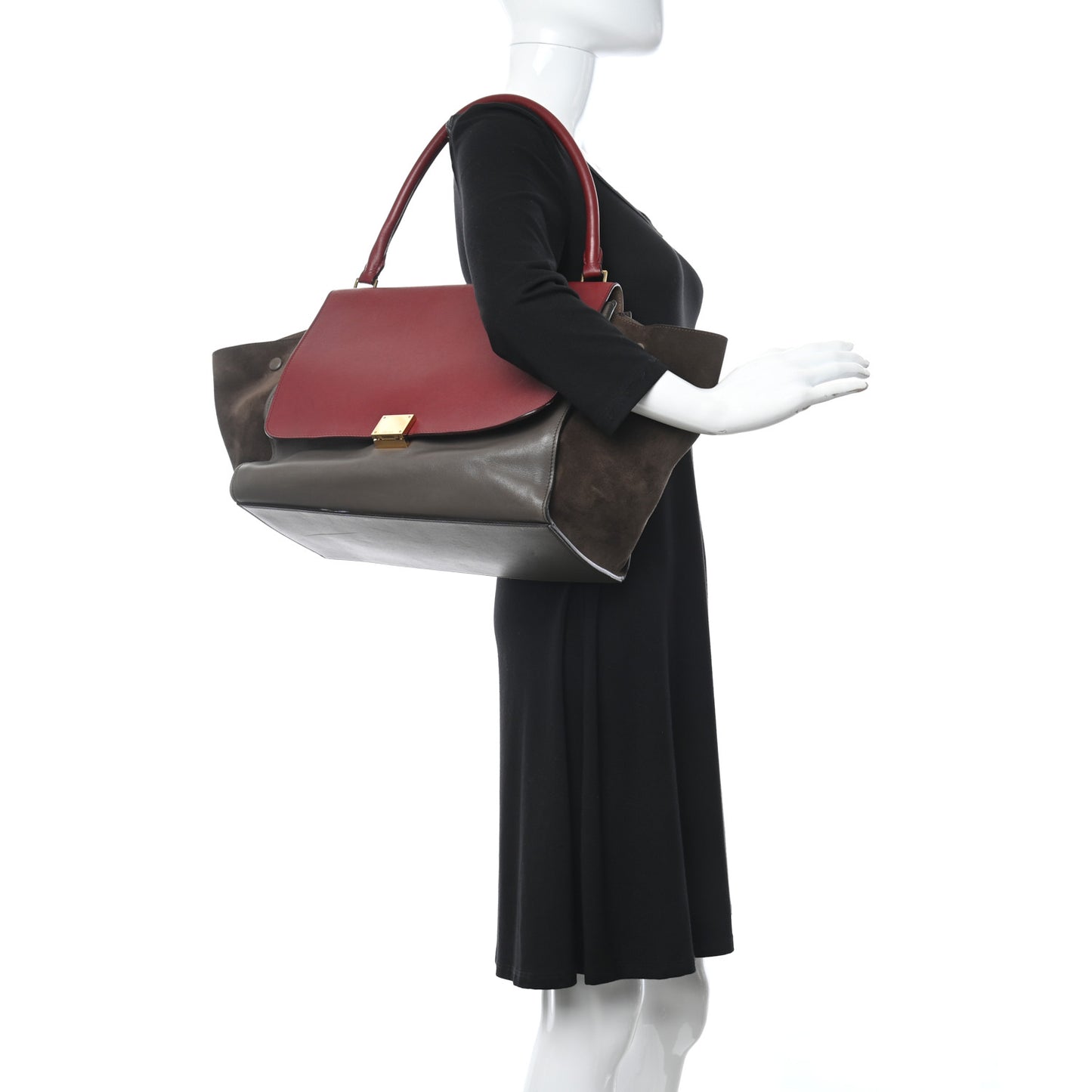 Smooth Calfskin Suede Large Tri-Color Trapeze Taupe