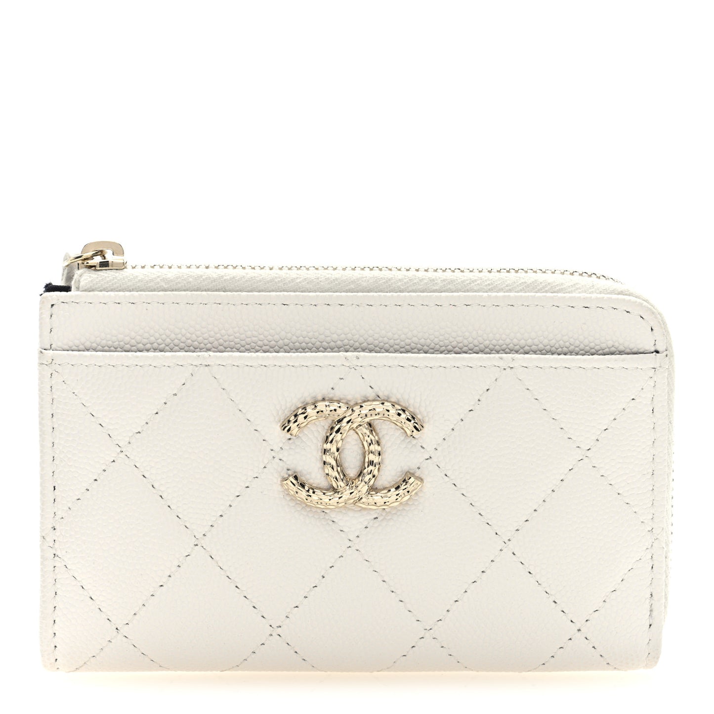 Caviar Quilted CC Logo Zip Around Card Holder White