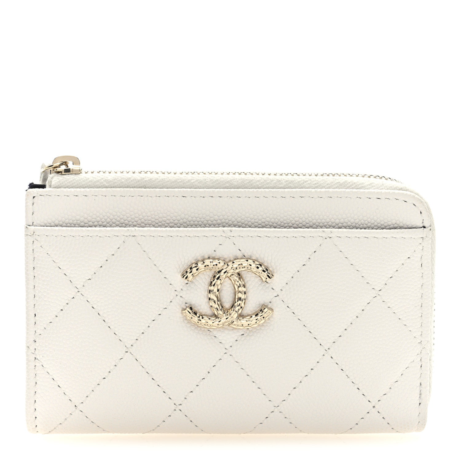 Chanel Caviar Quilted CC Logo Zip Around Card Holder White 1 of 8