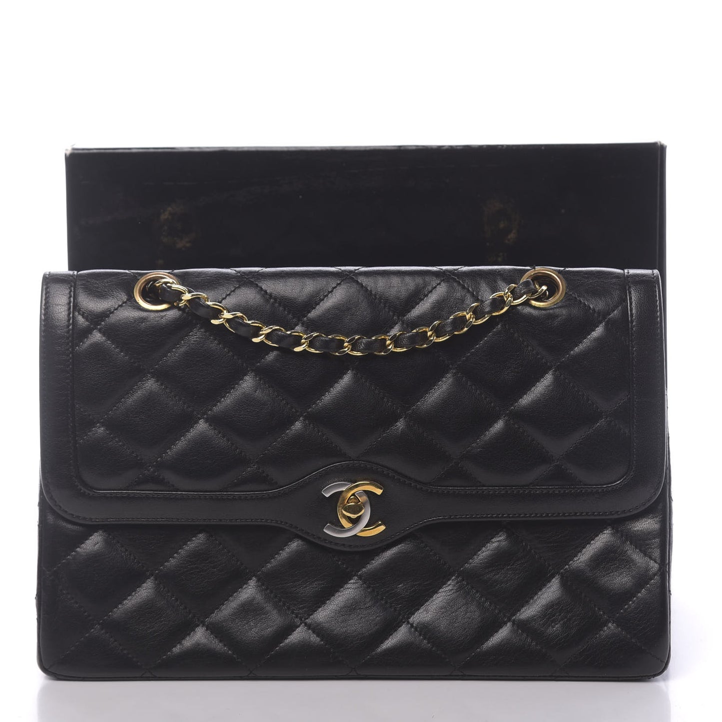 Lambskin Quilted Medium Double Flap Black