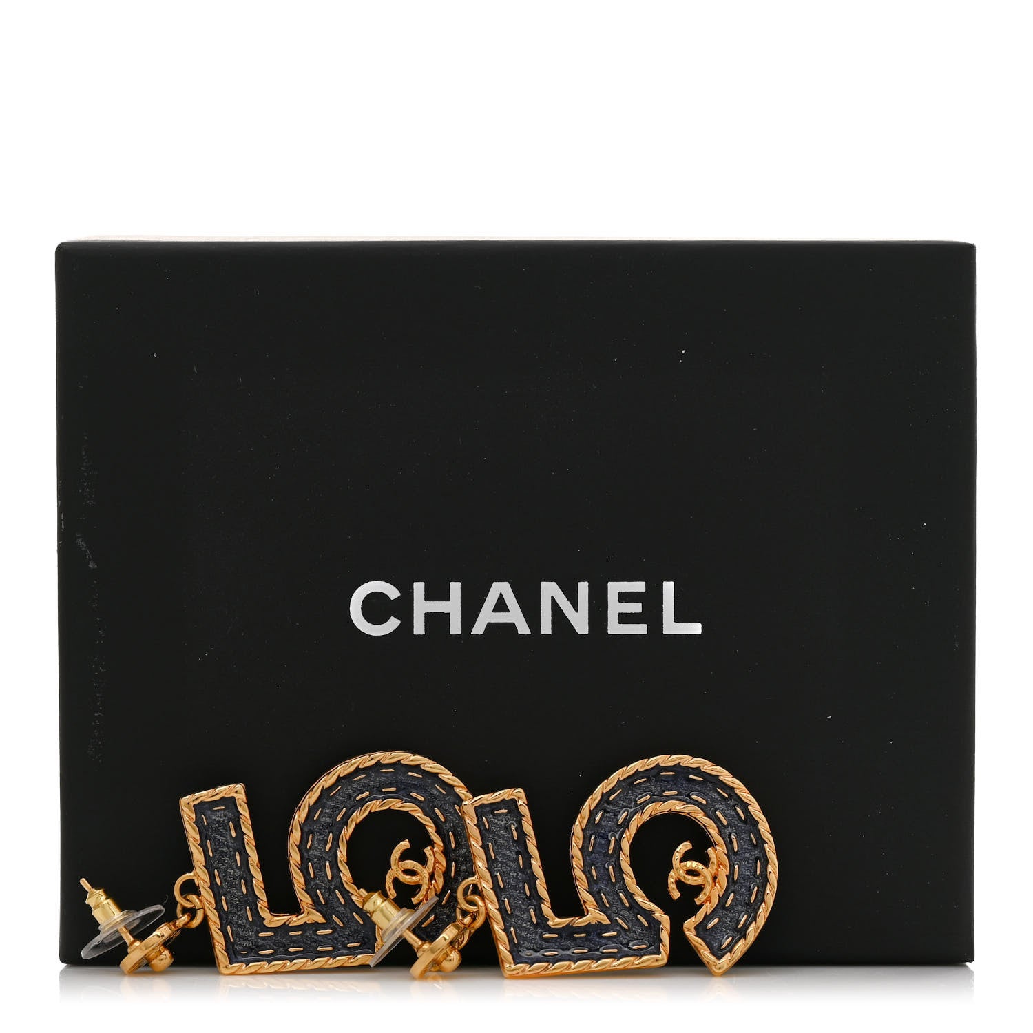 Chanel Metal Enamel CC No 5 Rope Drop Earrings Gold Denim Blue 5 of 5