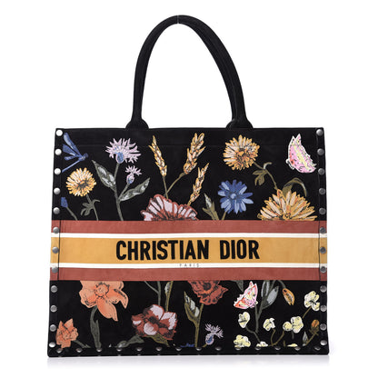 Christian Dior Suede Floral Hand Painted Large Book Tote Black 1 of 10