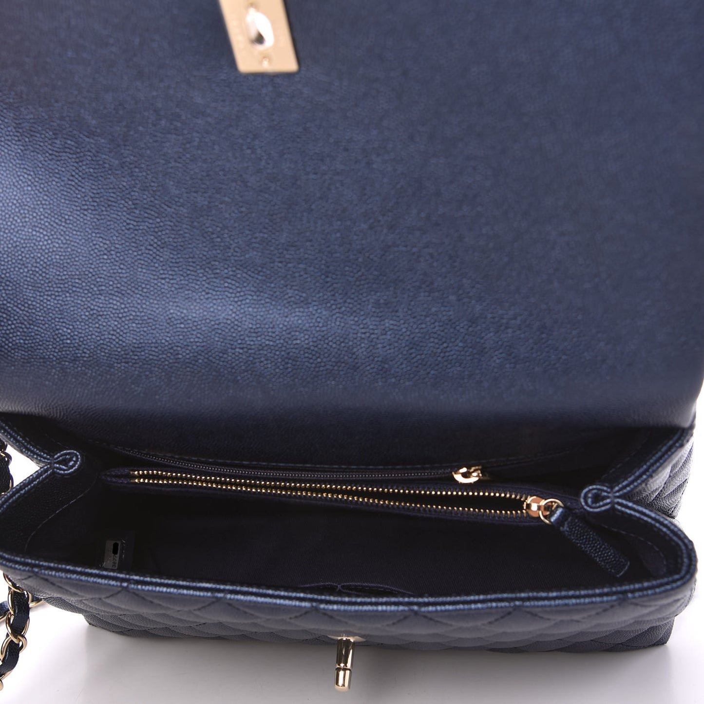 Iridescent Caviar Quilted Small Coco Handle Flap Dark Blue