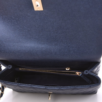 Chanel Iridescent Caviar Quilted Small Coco Handle Flap Dark Blue 5 of 11