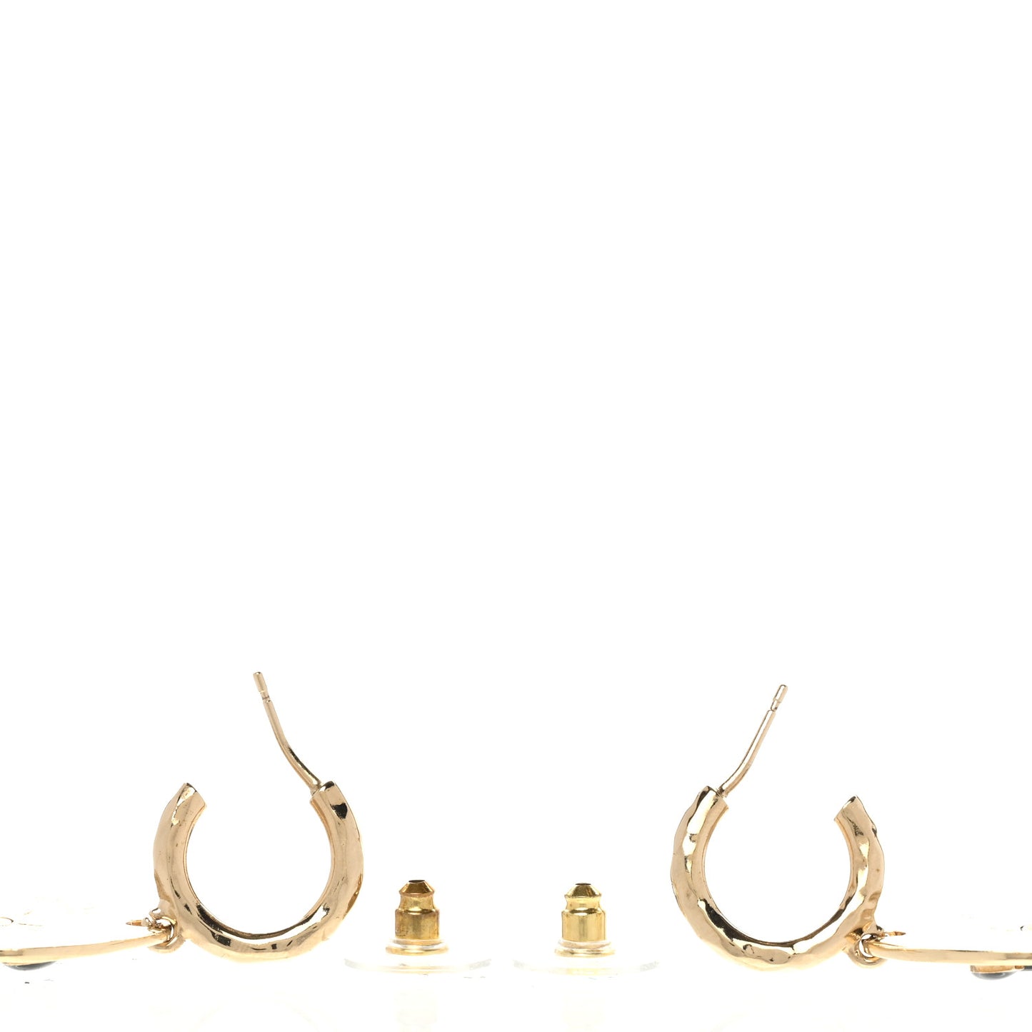Enamel CC Disc Drop Hoop Earrings Gold Black