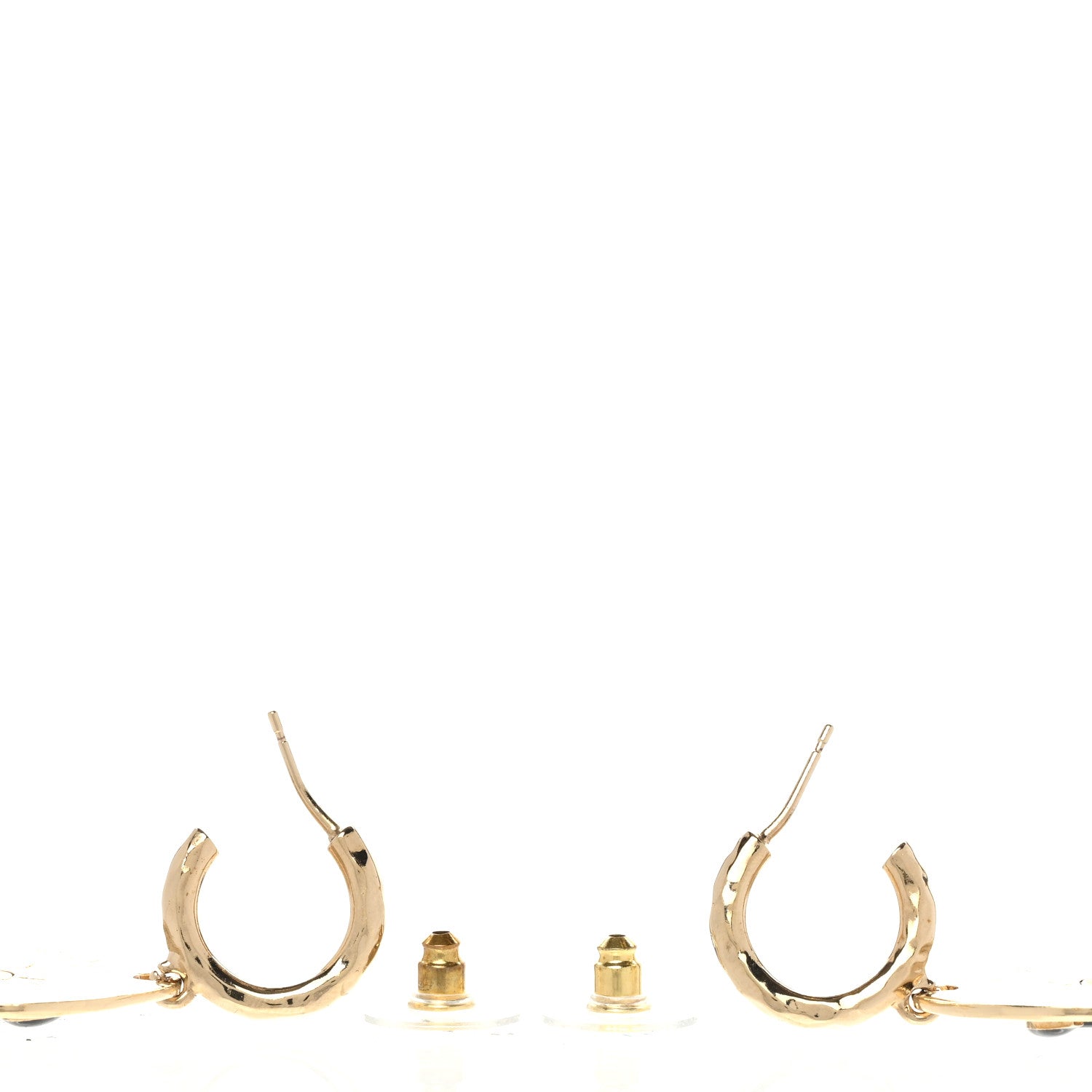 Chanel Enamel CC Disc Drop Hoop Earrings Gold Black 3 of 5