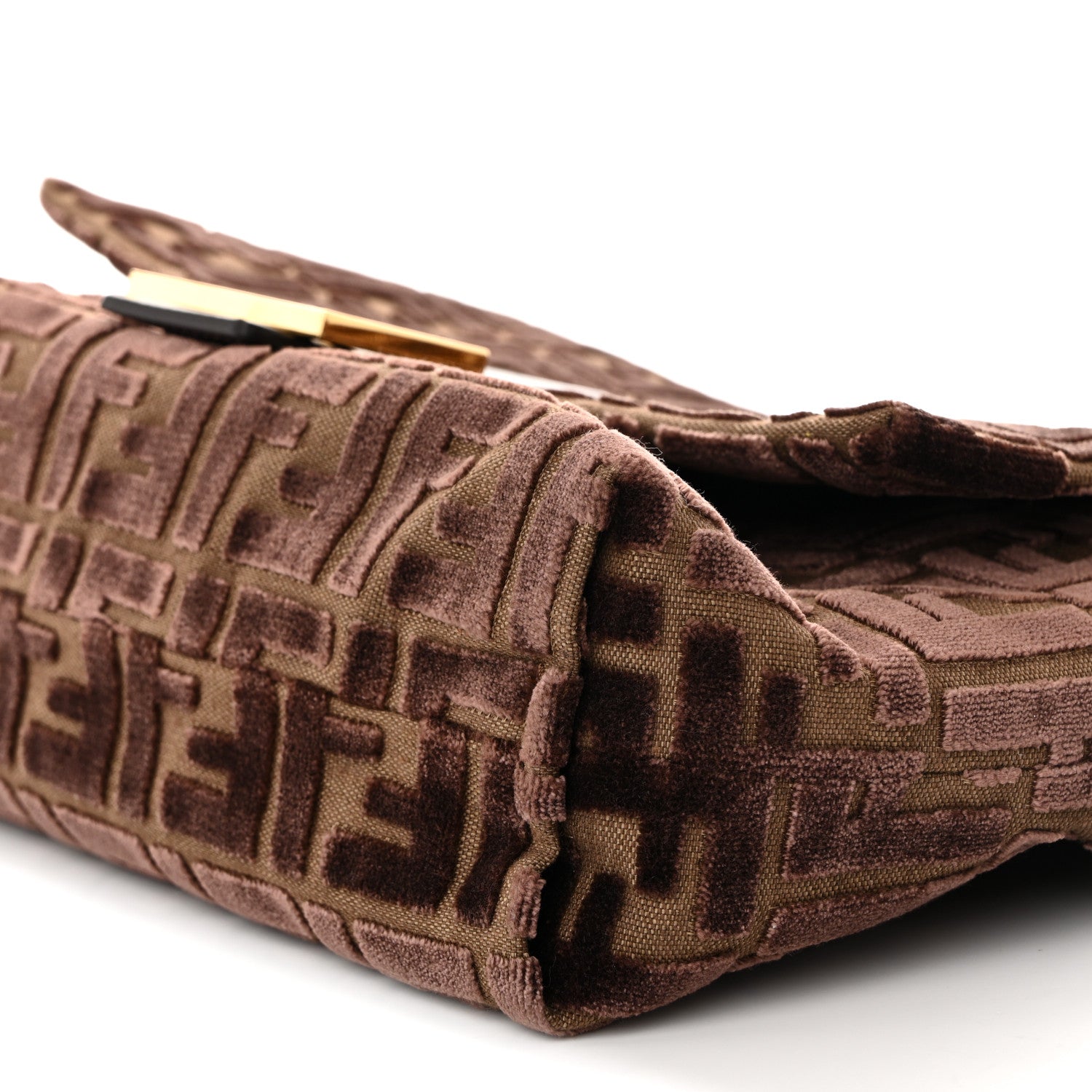 Fendi Velvet Fabric Jacquard FF Vitello Grace Medium Mamma Baguette Dark Brown 11 of 11