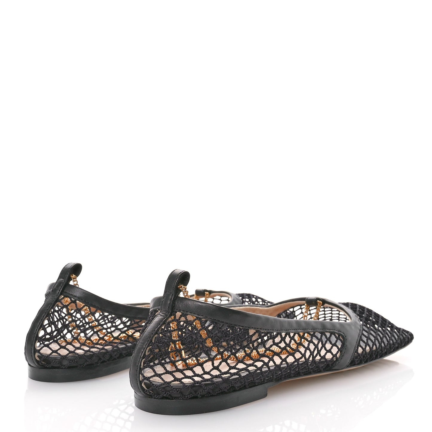 Mesh Nappa Chunky Chain Stretch Ballerina Flats 36 Black