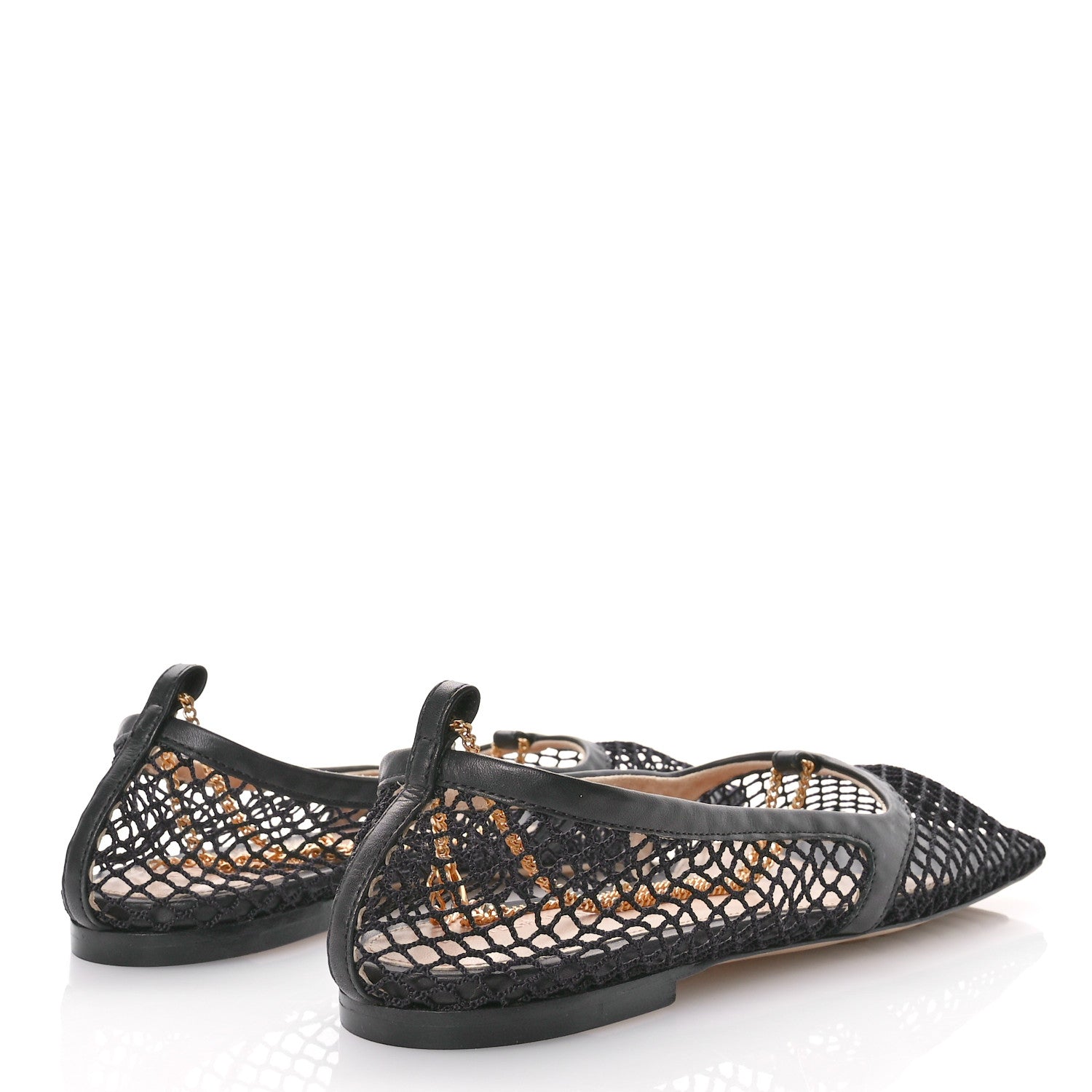Bottega Veneta Mesh Nappa Chunky Chain Stretch Ballerina Flats 36 Black 5 of 8