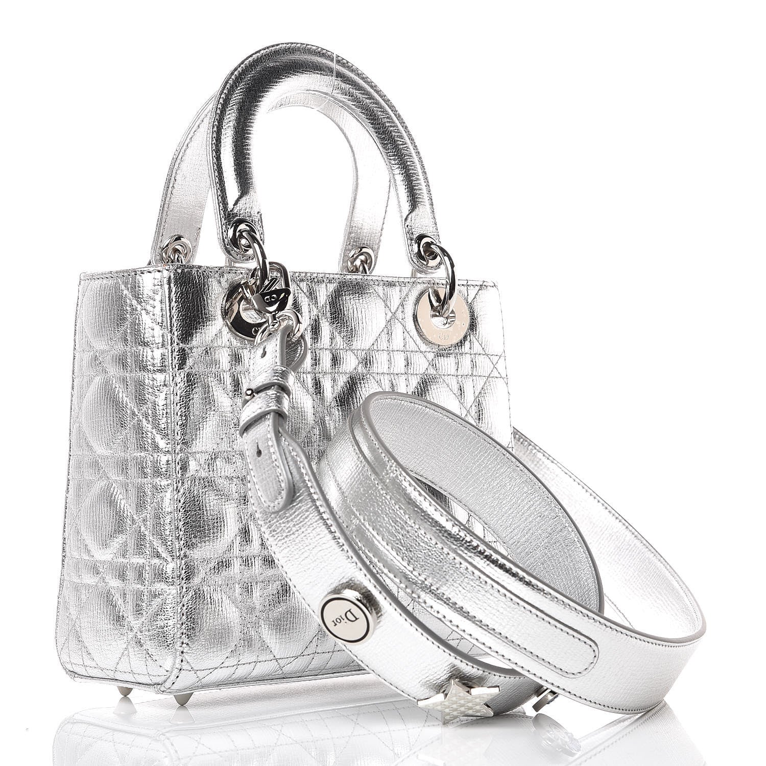 Christian Dior Metallic Grained Calfskin Cannage Small Lucky Badges My Lady Dior Silver 3 of 10