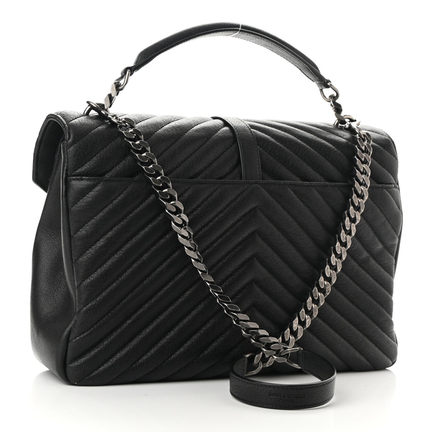 Sheepskin Matelasse Chevron Monogram Large College Satchel Black