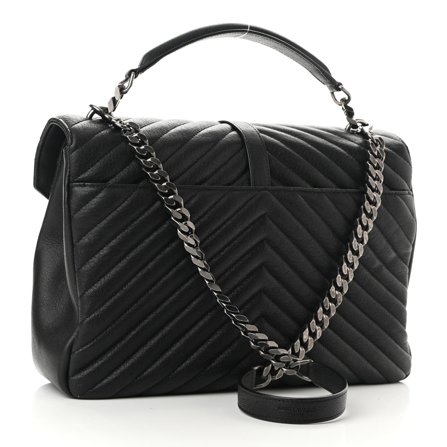 Saint Laurent Sheepskin Matelasse Chevron Monogram Large College Satchel Black 3 of 10