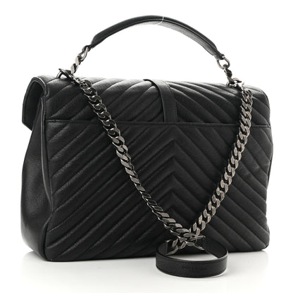 Saint Laurent Sheepskin Matelasse Chevron Monogram Large College Satchel Black 3 of 10