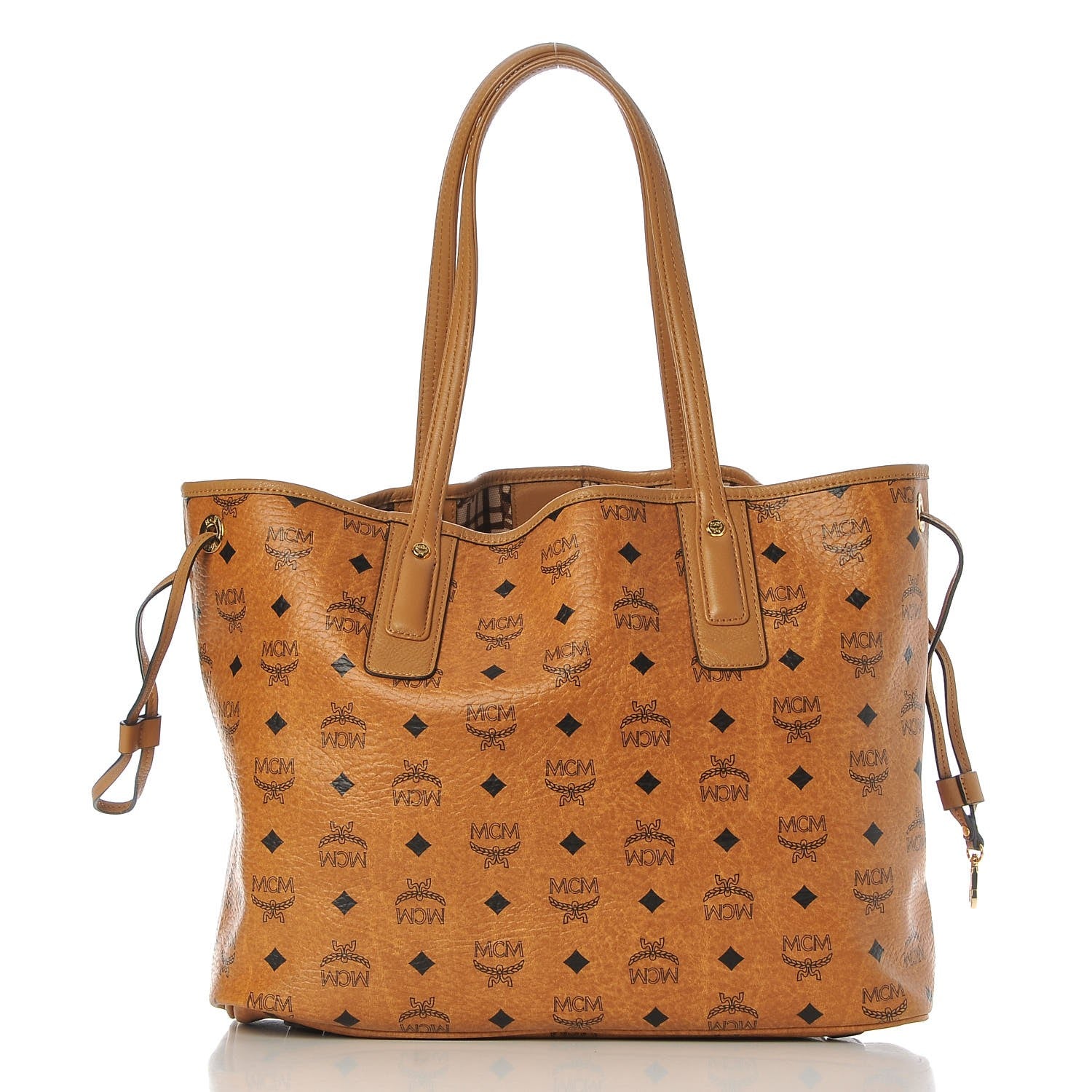 MCM Visetos Medium Liz Reversible Shopper Tote Cognac 4 of 14