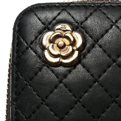 Chanel Lambskin Quilted Camellia Zip Around Organizer Wallet Black 8 of 10