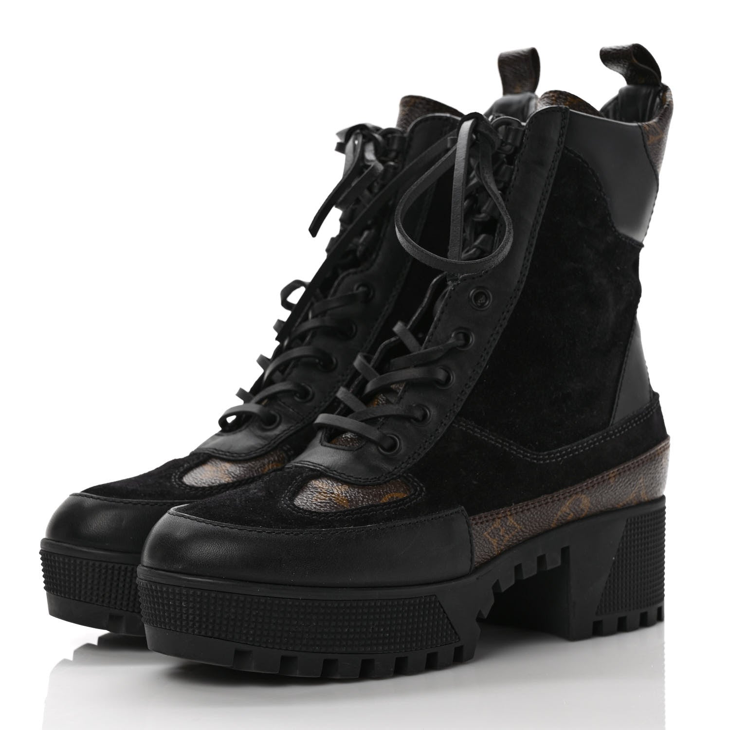 Louis Vuitton Suede Calfskin Monogram Laureate Platform Desert Boots 37 Black 3 of 8