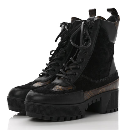 Louis Vuitton Suede Calfskin Monogram Laureate Platform Desert Boots 37 Black 3 of 8