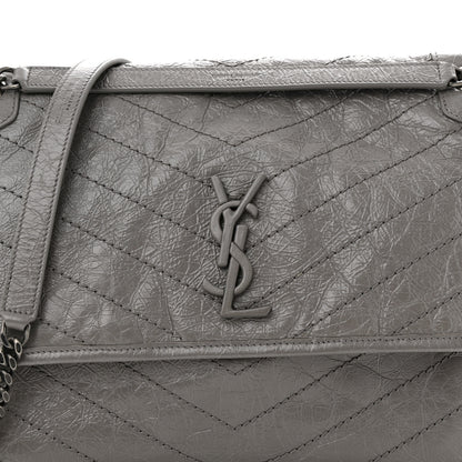 Saint Laurent Crinkled Calfskin Matelasse Monogram Large Niki Chain Satchel Fog 8 of 11