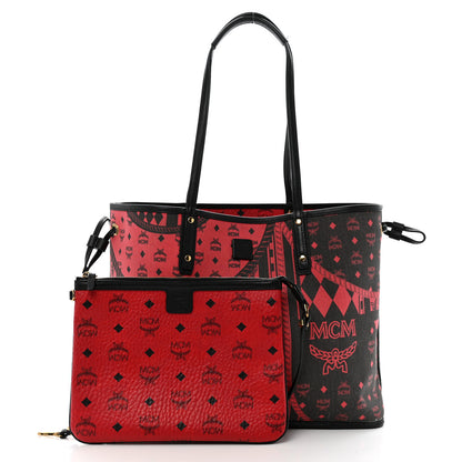 MCM Visetos Medium Project Reversible Shopper Tote Ruby Red Black 5 of 19