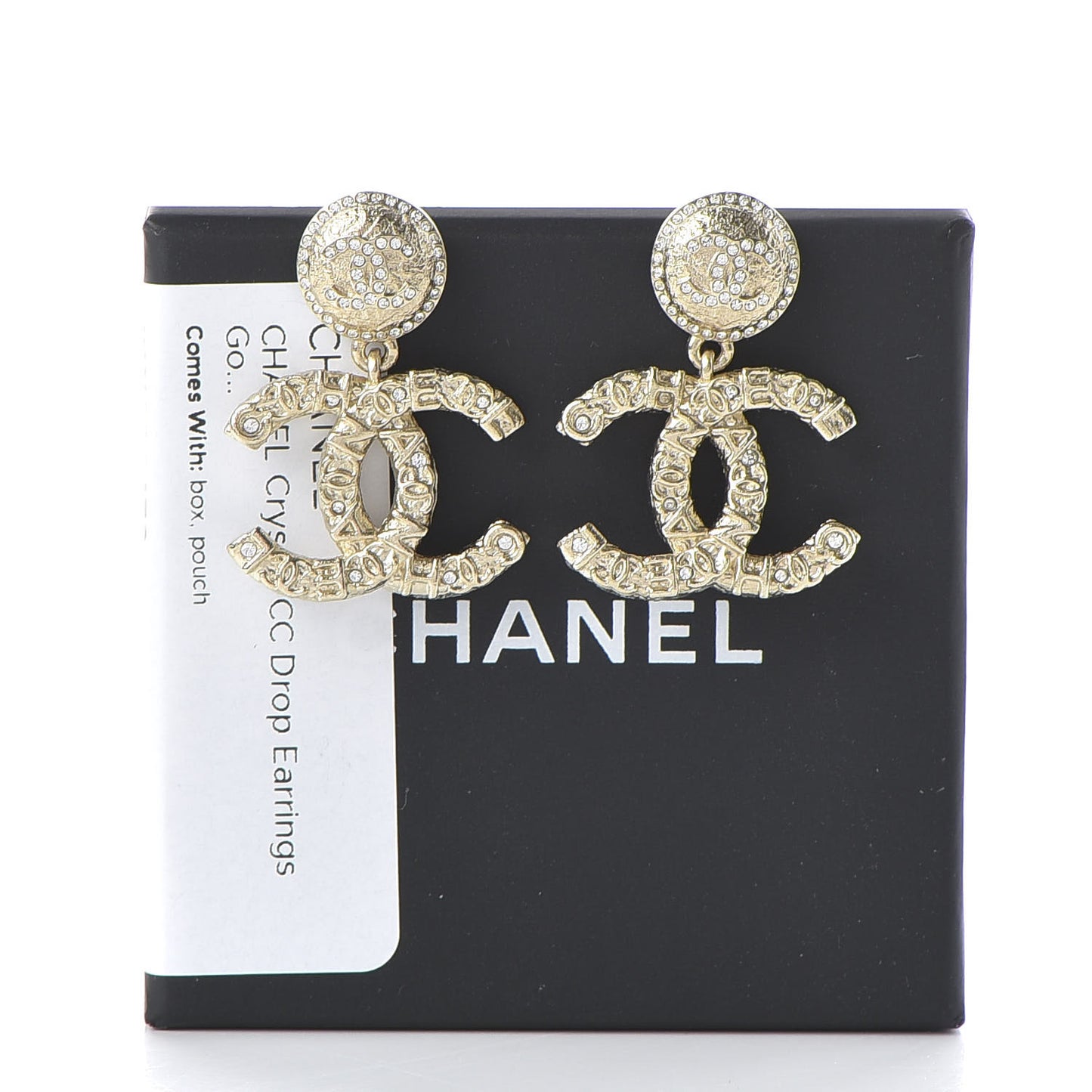 Crystal CC Drop Earrings Gold