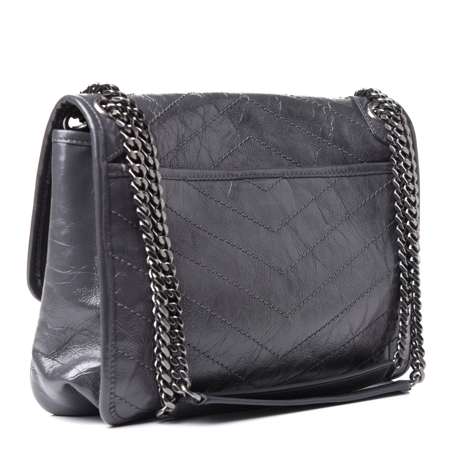 Crinkled Calfskin Matelasse Monogram Medium Niki Chain Satchel Asphalt