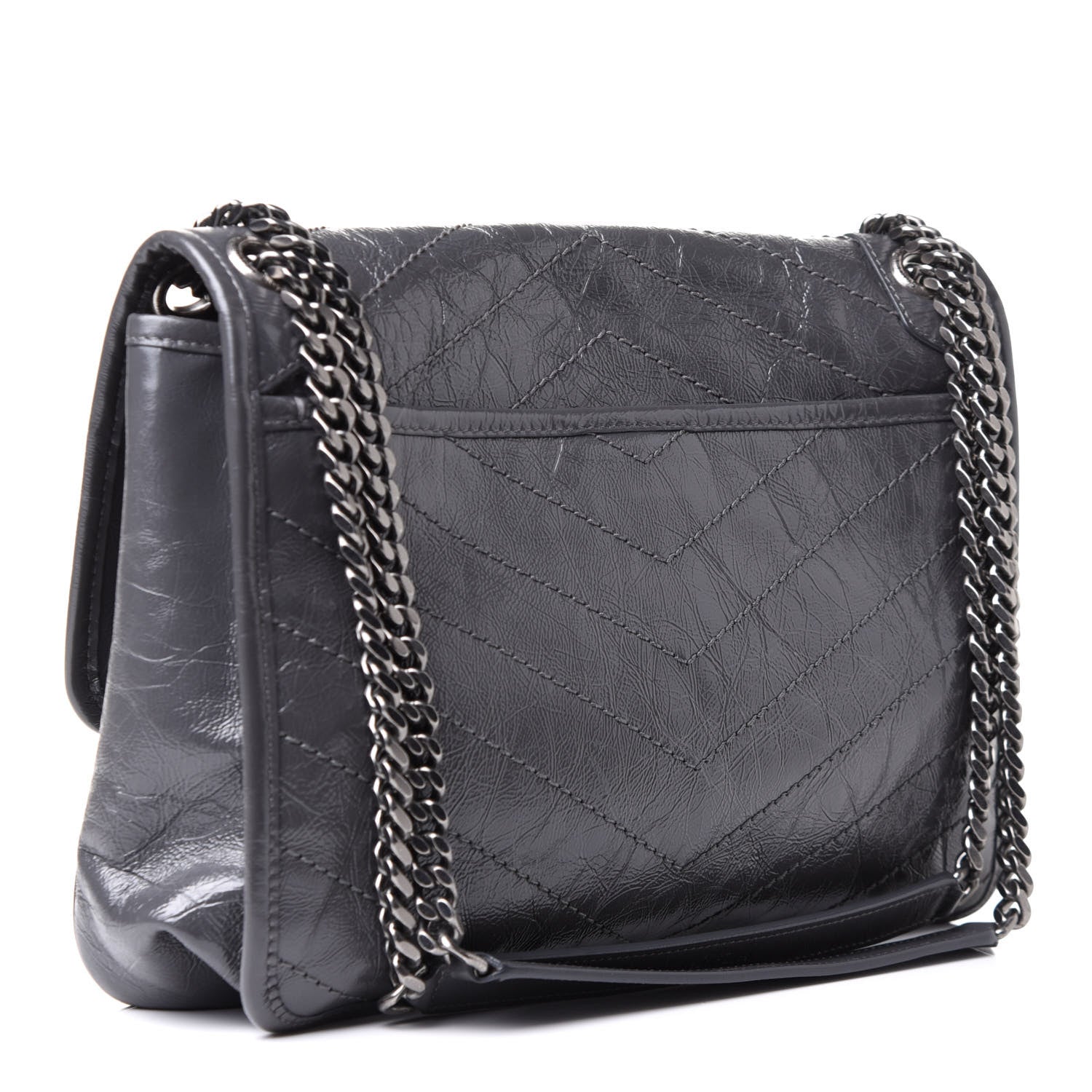 Saint Laurent Crinkled Calfskin Matelasse Monogram Medium Niki Chain Satchel Asphalt 3 of 14