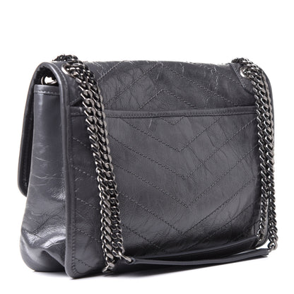 Saint Laurent Crinkled Calfskin Matelasse Monogram Medium Niki Chain Satchel Asphalt 3 of 14