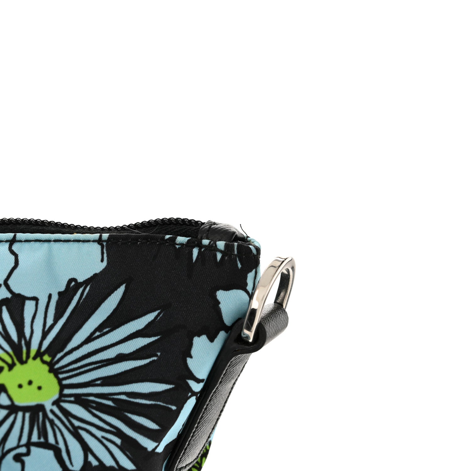 Prada Tessuto Nylon Saffiano Floral Print Tote Black Blue Multicolor 12 of 14