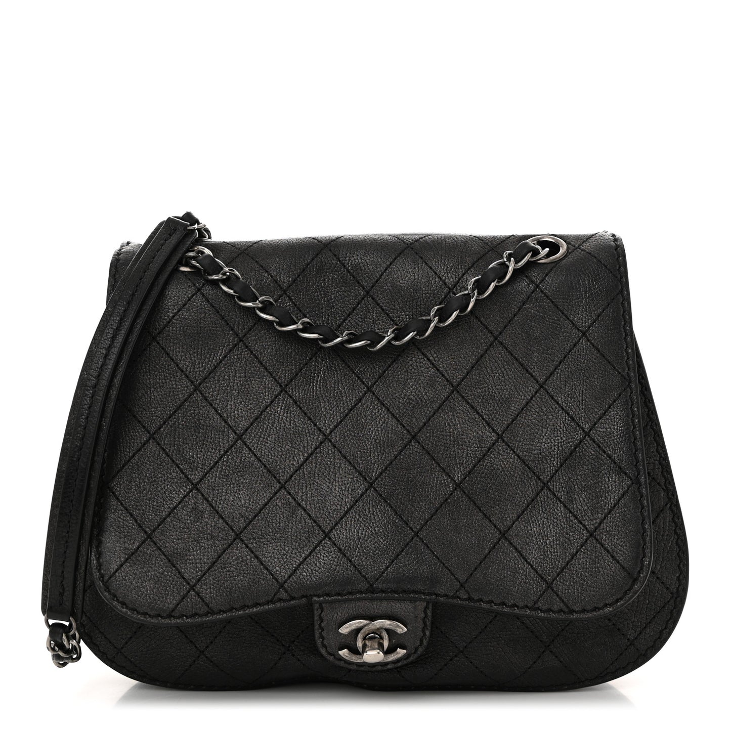Calfskin Coco Twin Large Flap Black