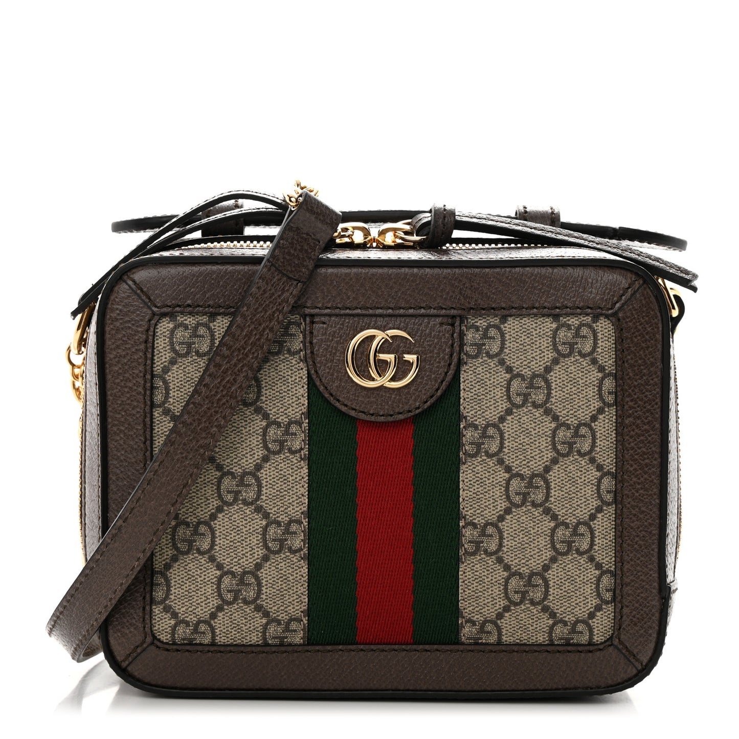GG Supreme Monogram Mini Ophidia Top Handle Shoulder Bag Brown