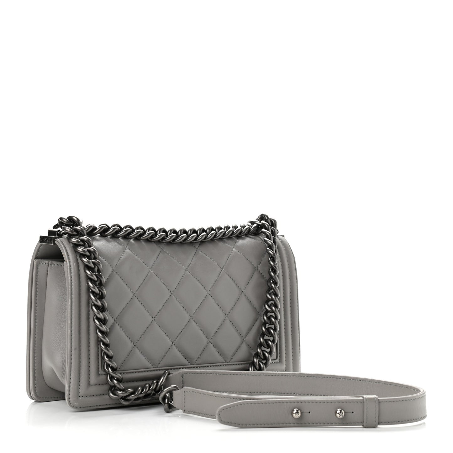 Lambskin Quilted Medium Boy Flap Grey
