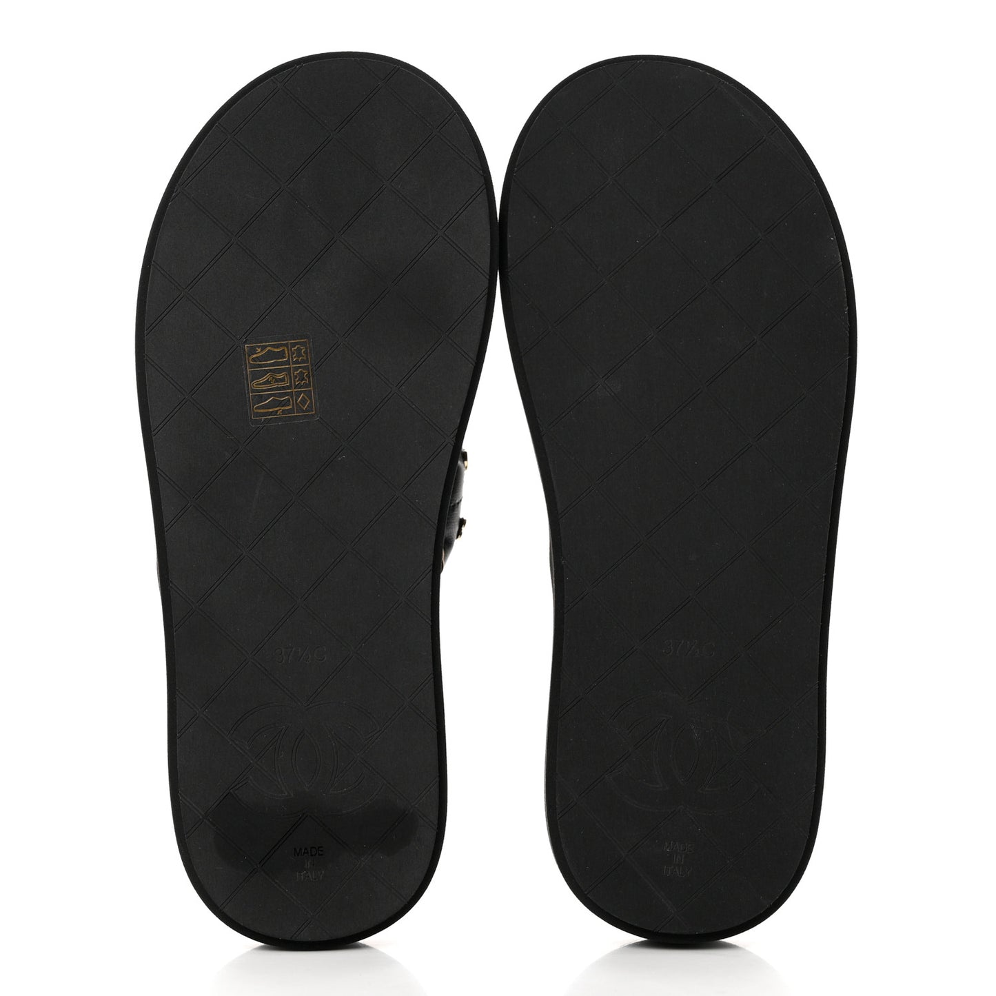 Lambskin Quilted Padded Charms Thong Sandals 37.5 Black