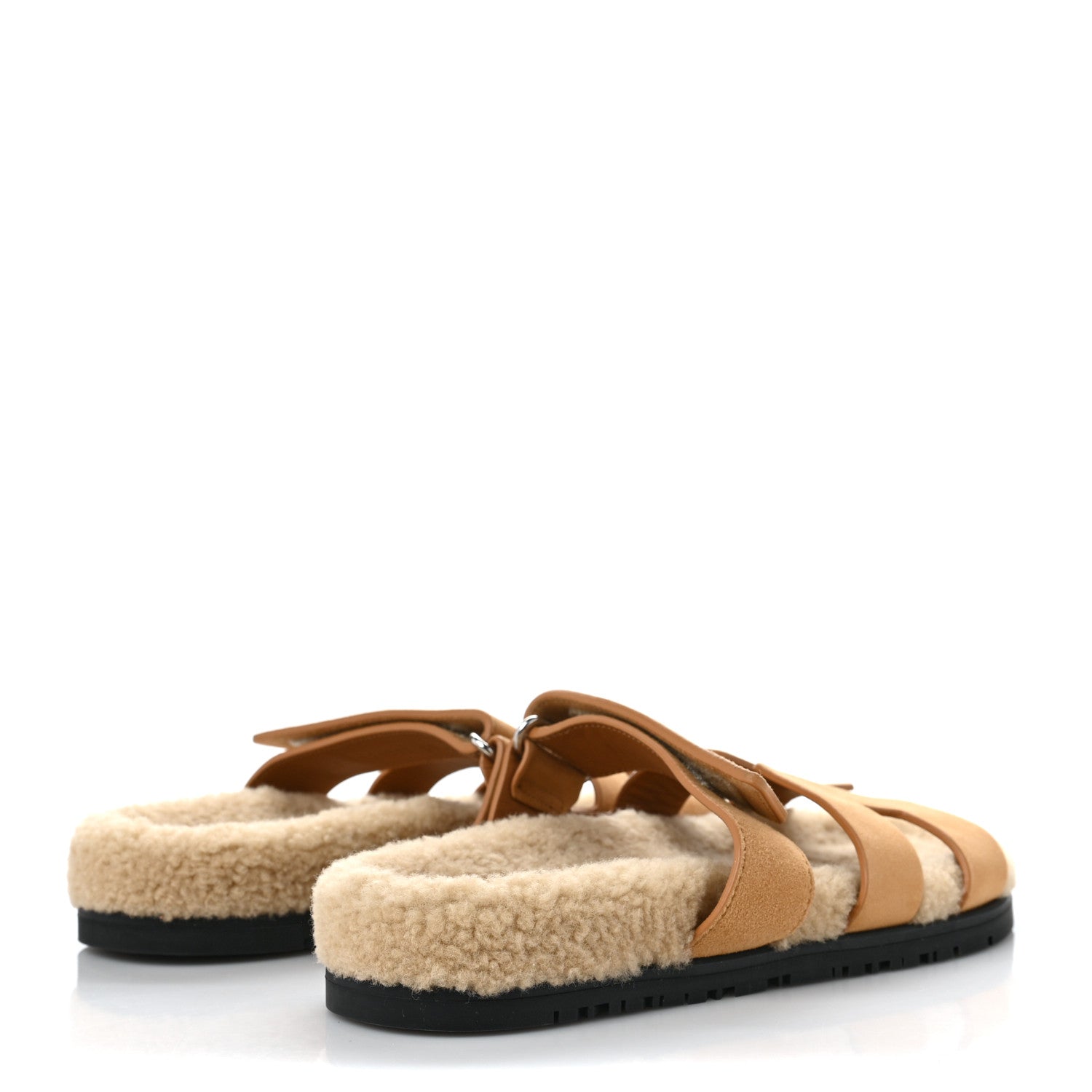 Hermes Suede Goatskin Woolskin Womens Chypre Sandals 37 Golden Beige 4 of 7