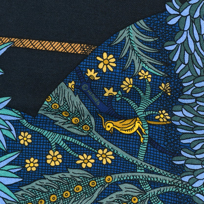 Hermes Cashmere Silk Acte III Scene I La Clairiere Shawl 140 Bleu Nuit Jaune 3 of 4