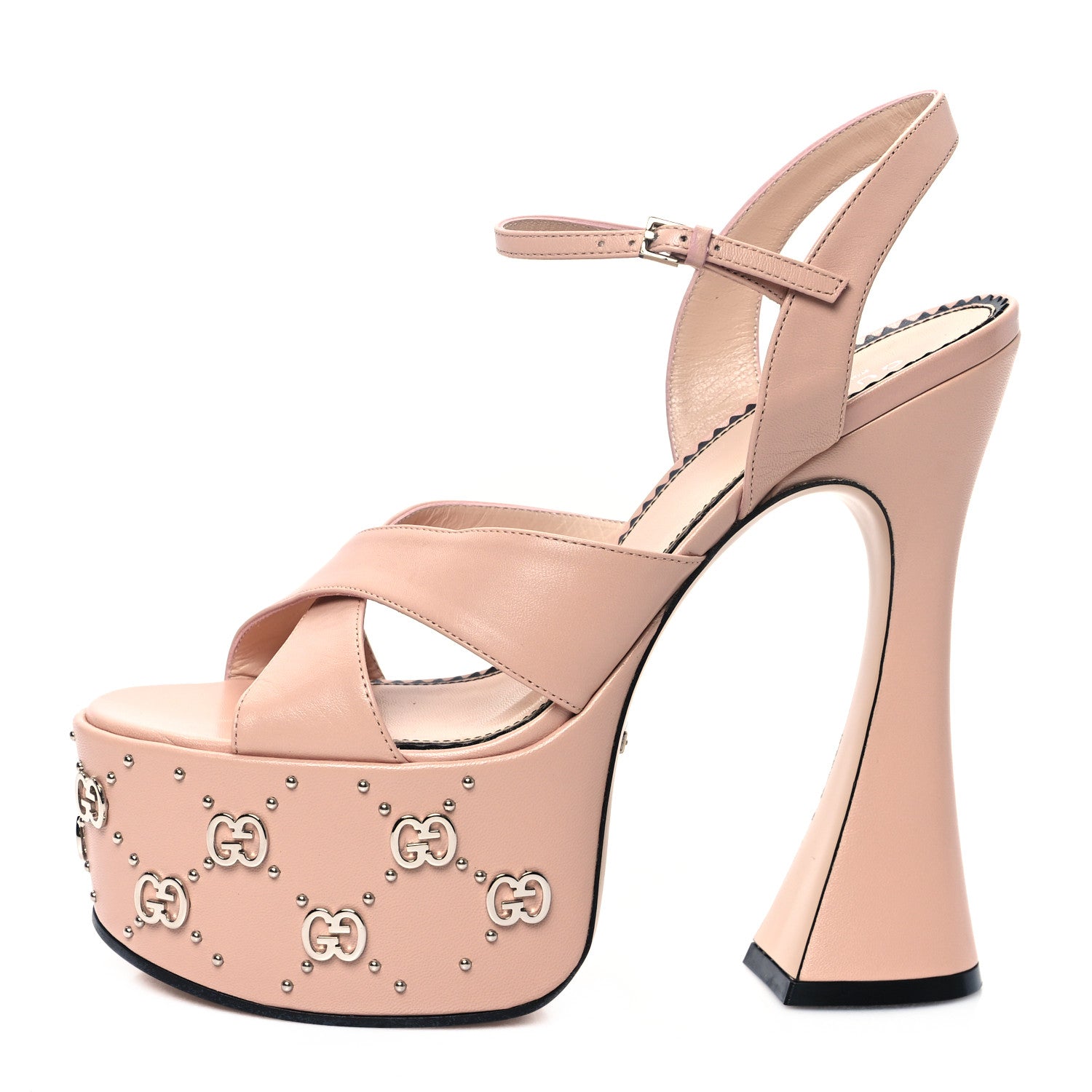 Gucci Malaga Kid Interlocking G Studs 155mm Platform Sandals 38.5 Perfect Pink 1 of 8